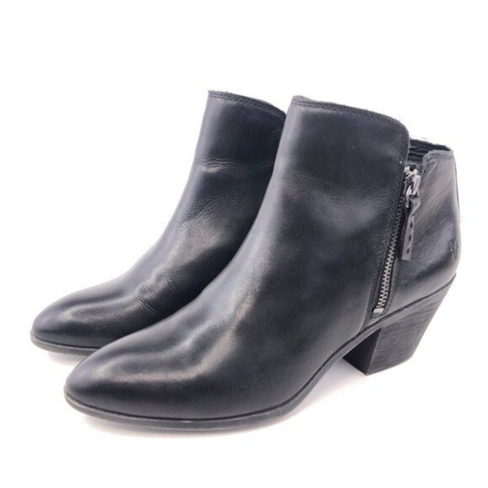 Frye Judith Black Leather Zip Ankle Booties Womens Size 6.5